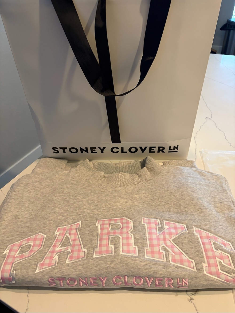 Stoney Clover Lane x Parker Pink Plaid Logo Sweatshirt XXL